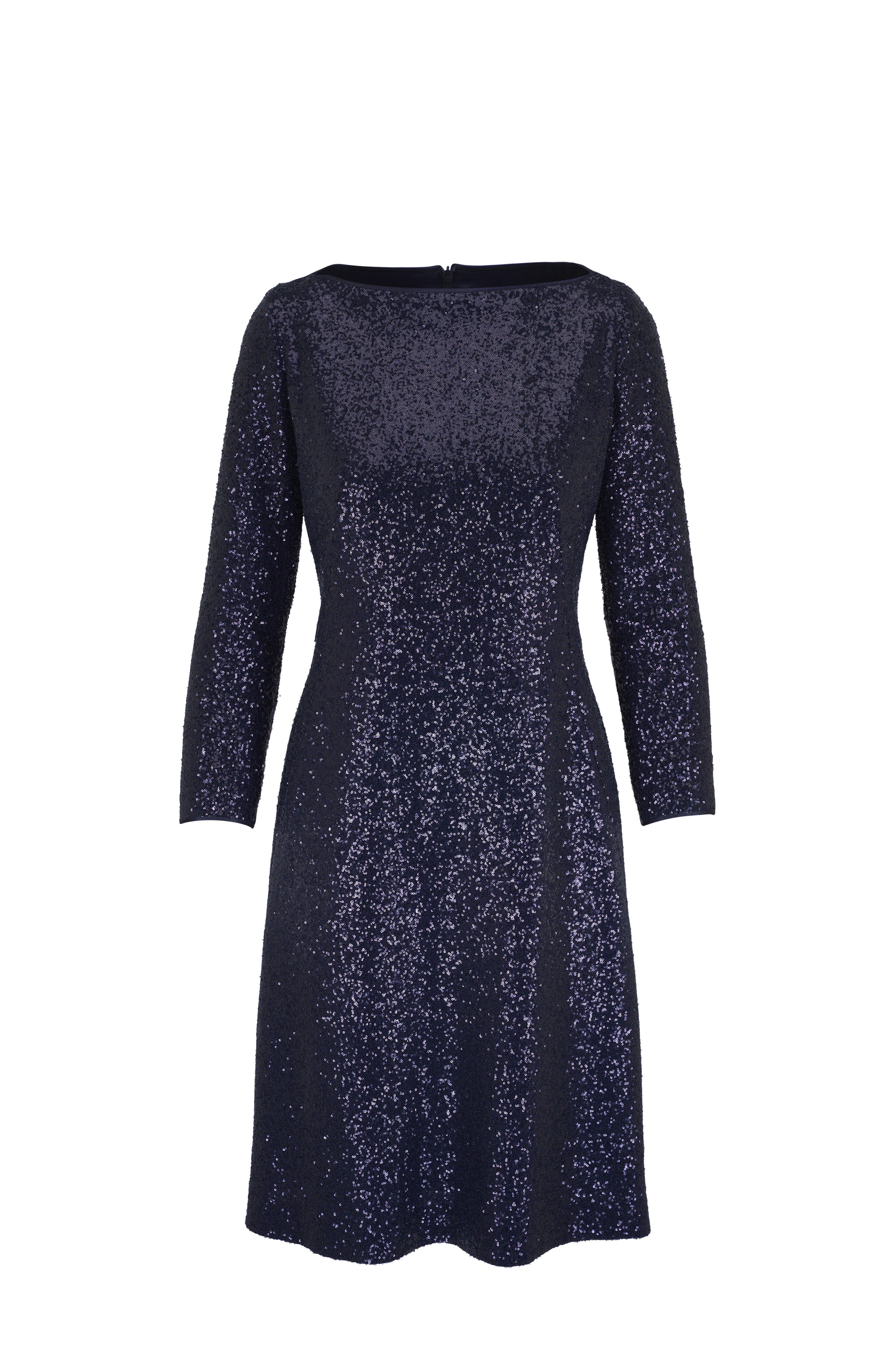 Akris - Boatneck Sequin Navy Long Sleeve Jersey Dress
