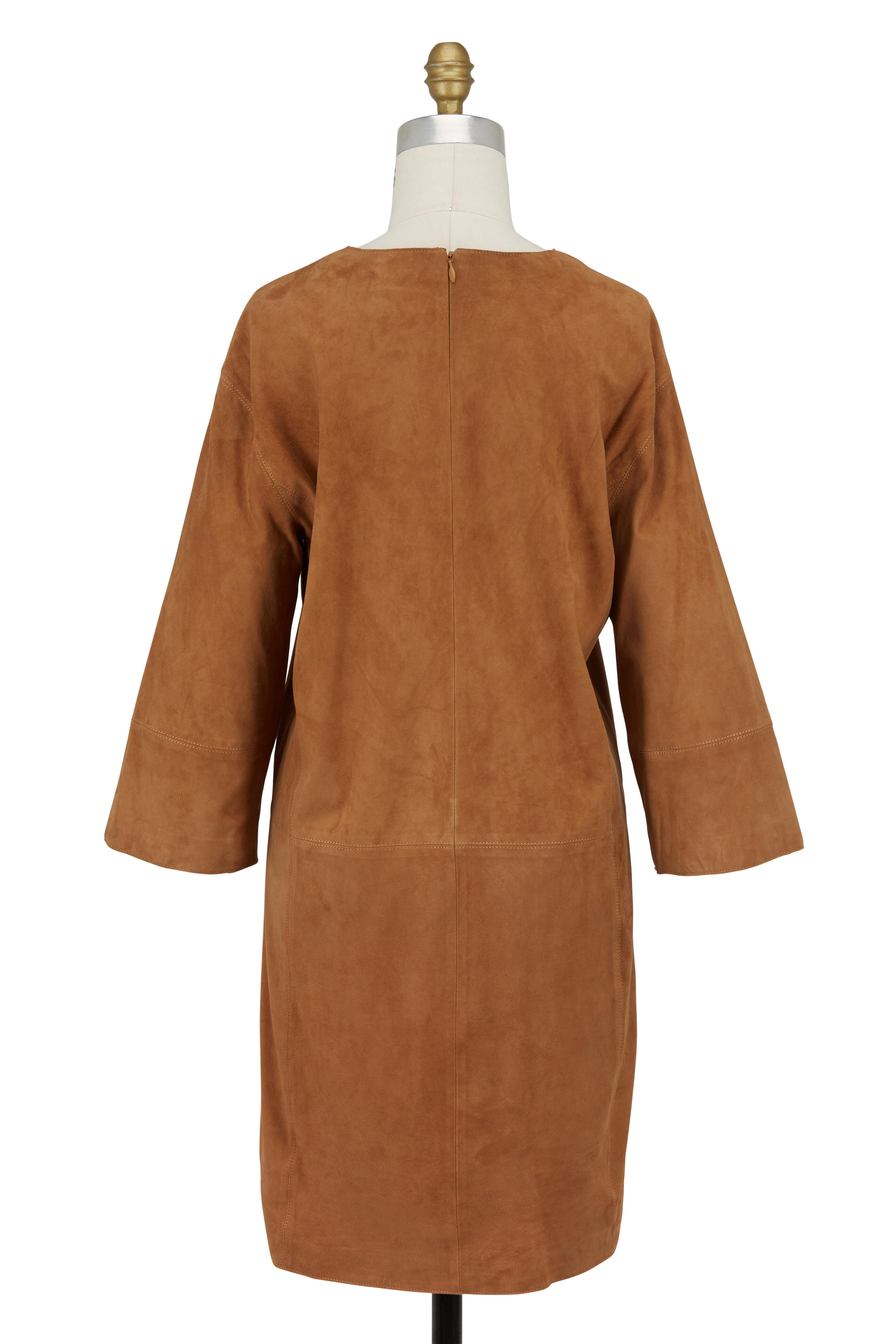 Vince - Khaki Suede Three-Quarter Sleeve Shift Dress
