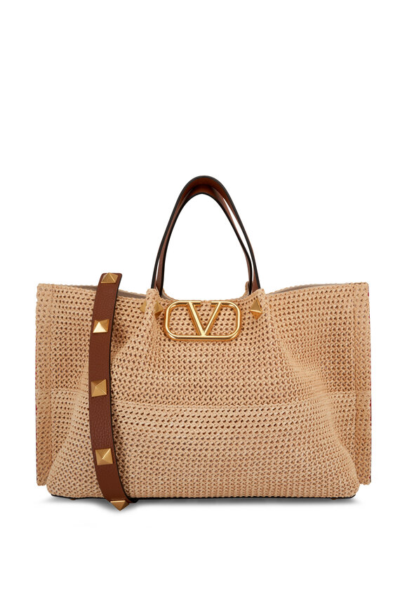 Valentino Garavani - Summer Woven Raffia & Brown Leather VLOGO Tote 