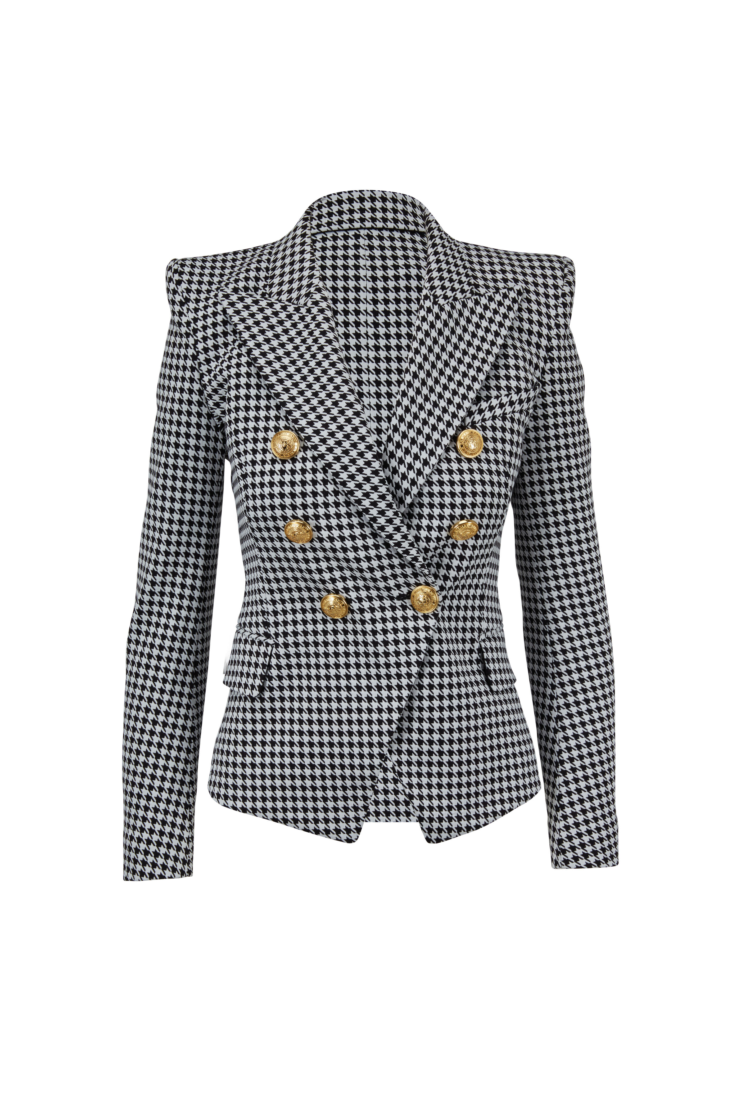 ボトムスその他 Balmain Double-Breasted Houndstooth Blazer With Frayed Houndstooth tweed blazer in black - Balmain | Mytheresa