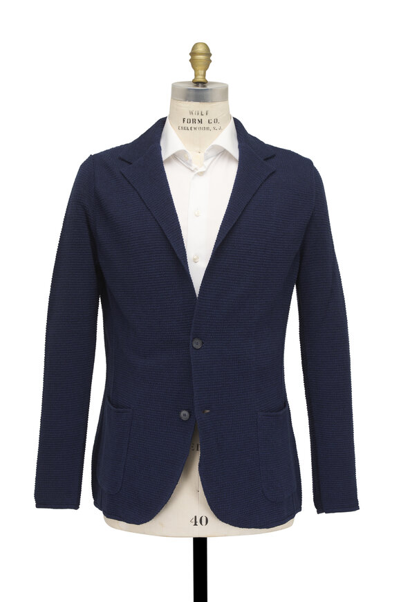 Patrick Assaraf Navy Cotton & Linen Pique Knit Blazer - view 3