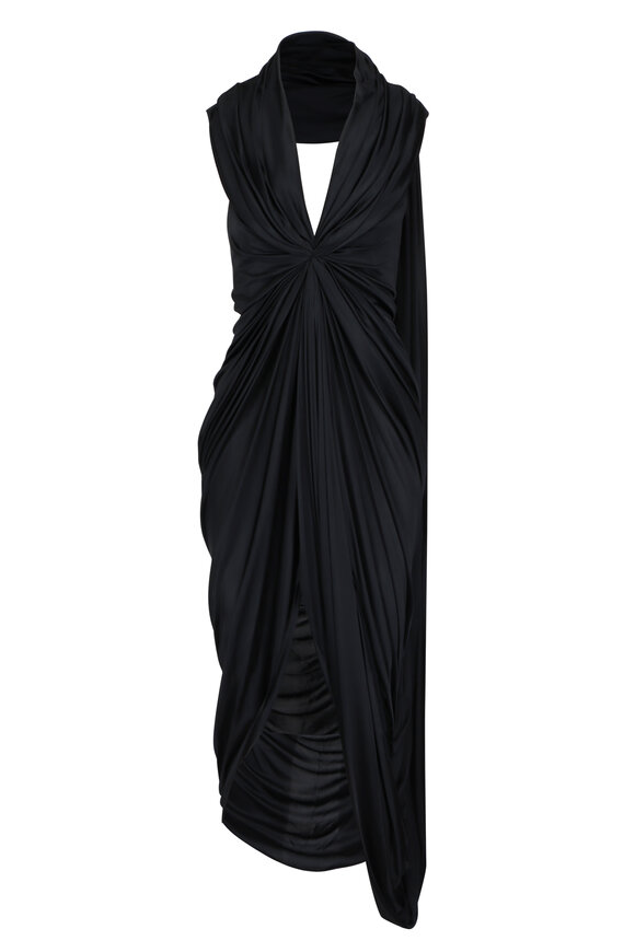 Loewe Draped Black Viscose Midi Dress