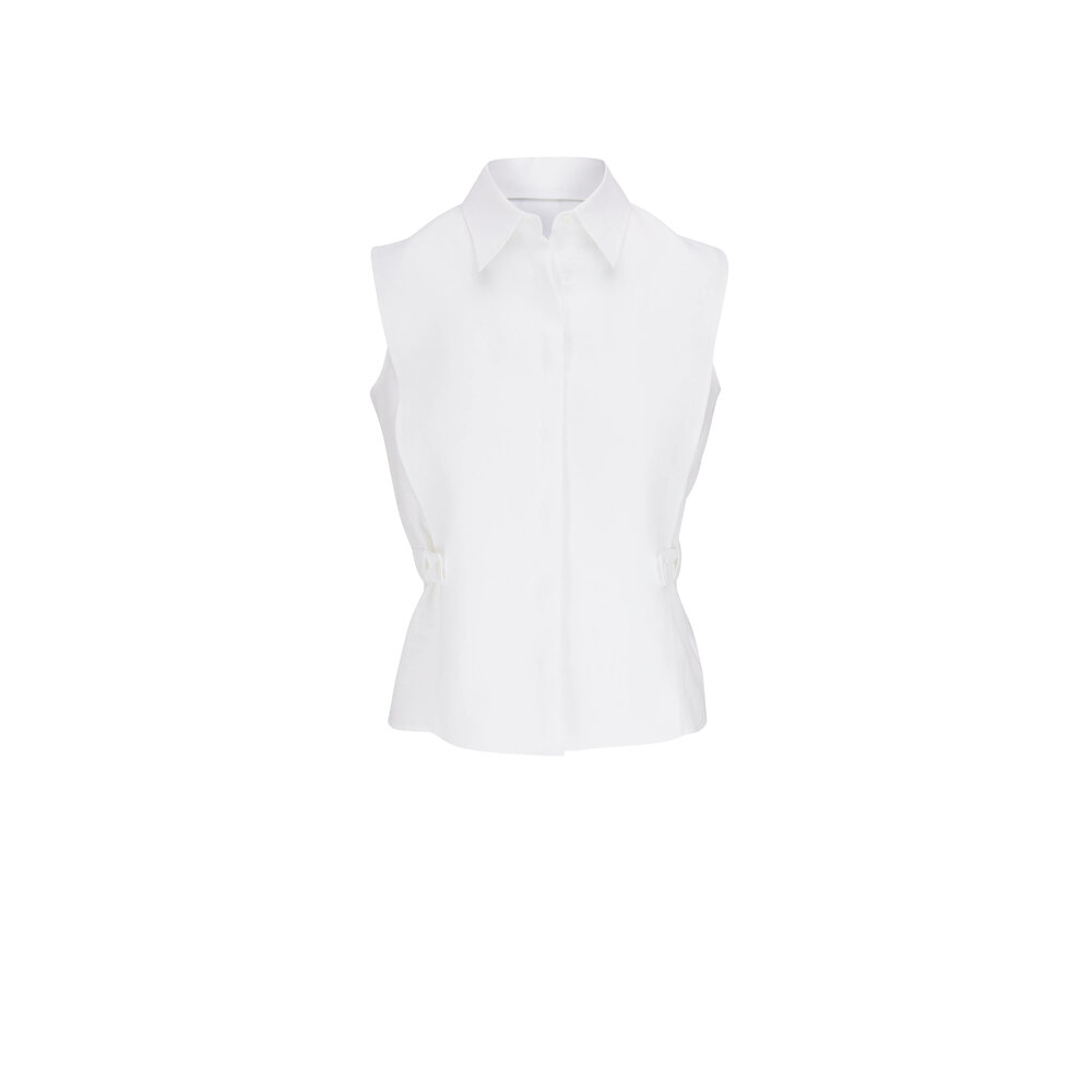 Akris - White Sleeveless Linen Voile Shirt | Mitchell Stores