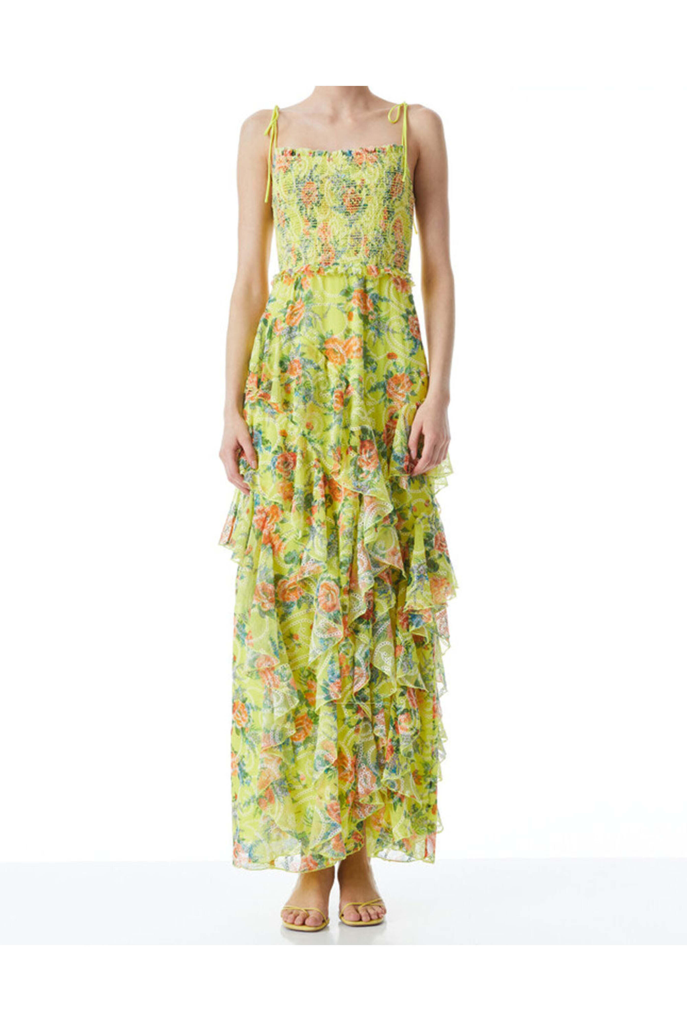 Alice & Olivia - Yellow Floral Jocelyn Ruffle Maxi Dress