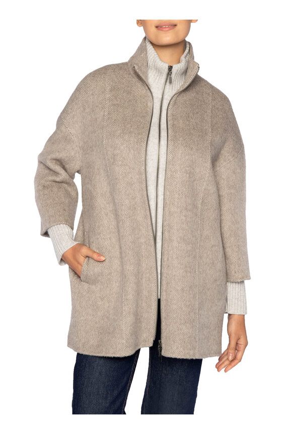 Kinross Brushed Taupe Herringbone Mock Neck Coat - view 4