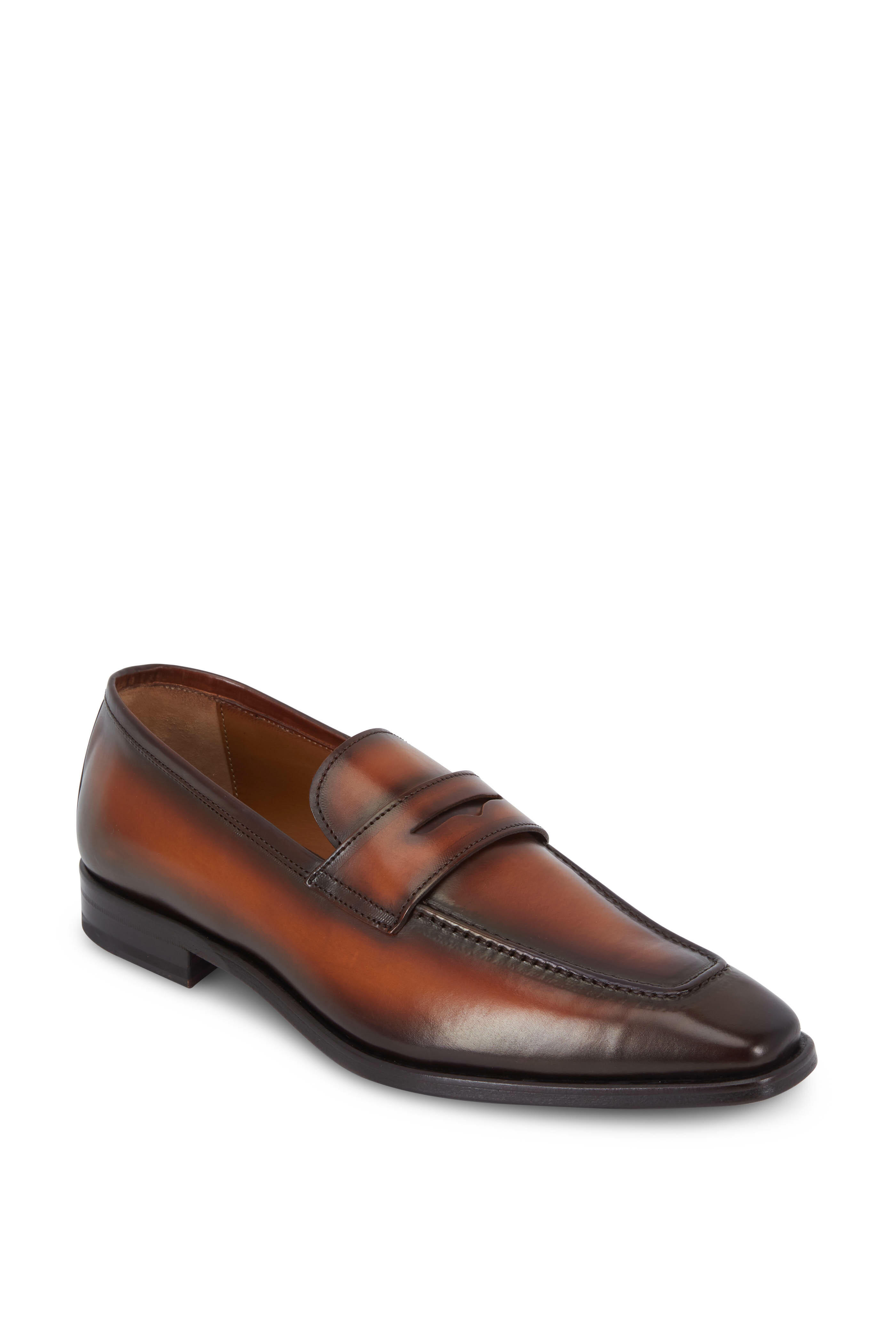 Bruno Magli Corrado Cognac Burnished Leather Penny Loafer