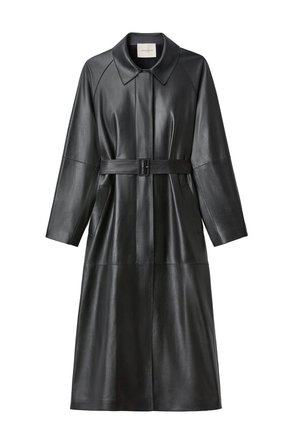 Lafayette 148 New York Nappa Black Leather Belted Trench Coat - view 1