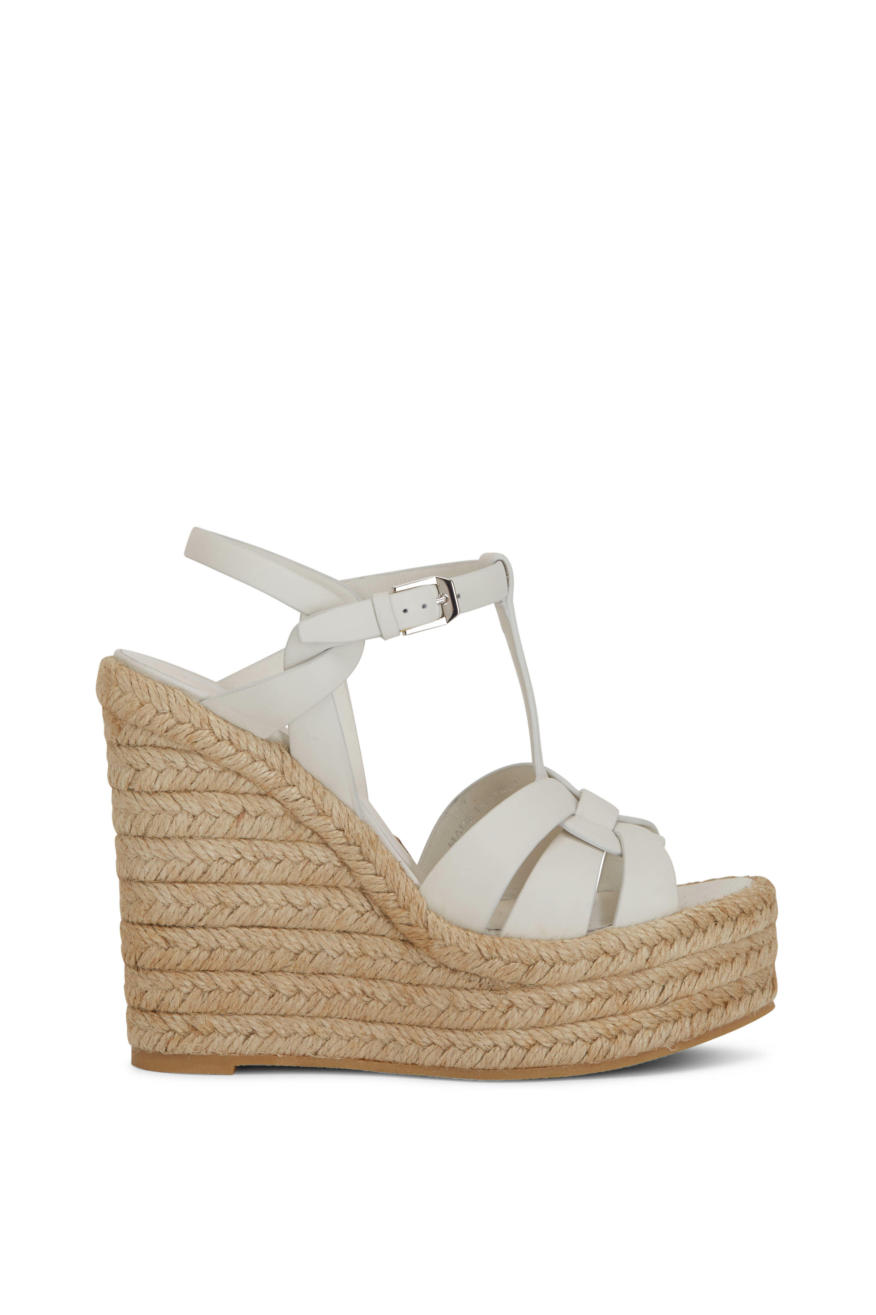 Saint Laurent Tribute 85mm Leather Espadrille Wedges