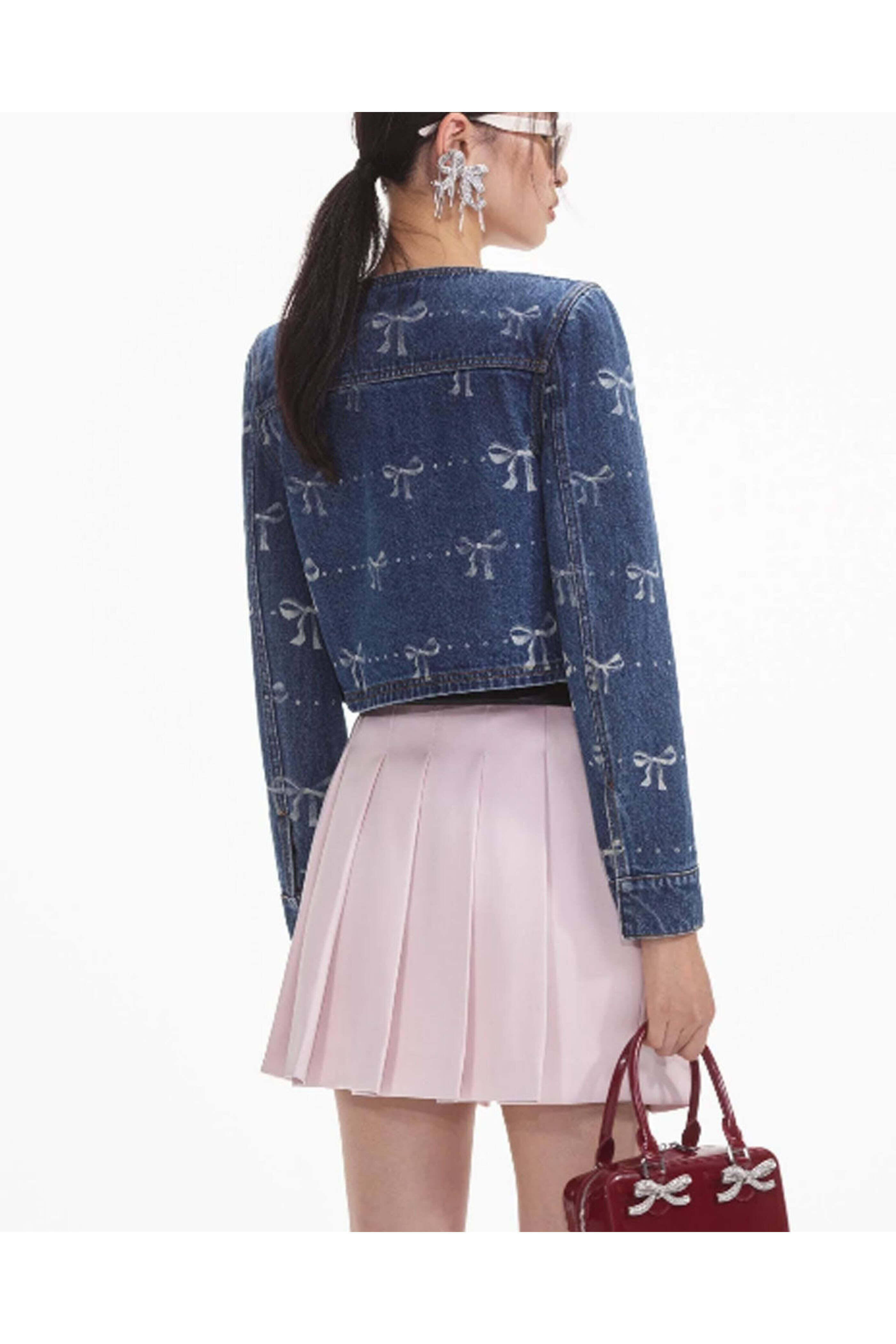 Self - Portrait - Blue Bow Print Denim Jacket | Mitchell Stores