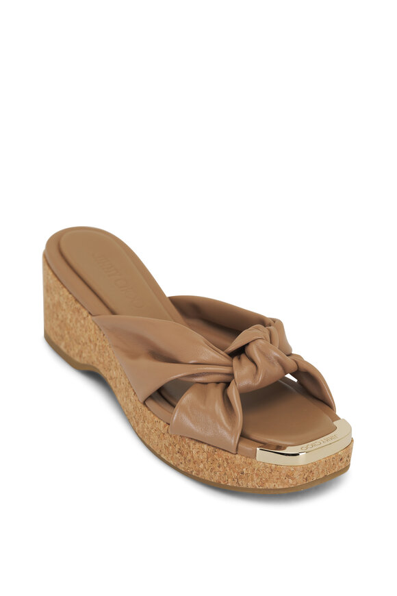 Jimmy Choo Avenue Tan Leather Wedge Sandal, 50mm