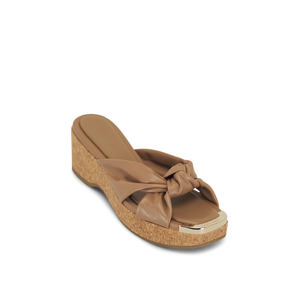 Jimmy Choo - Avenue Biscuit Leather Wedge Sandal, 50mm