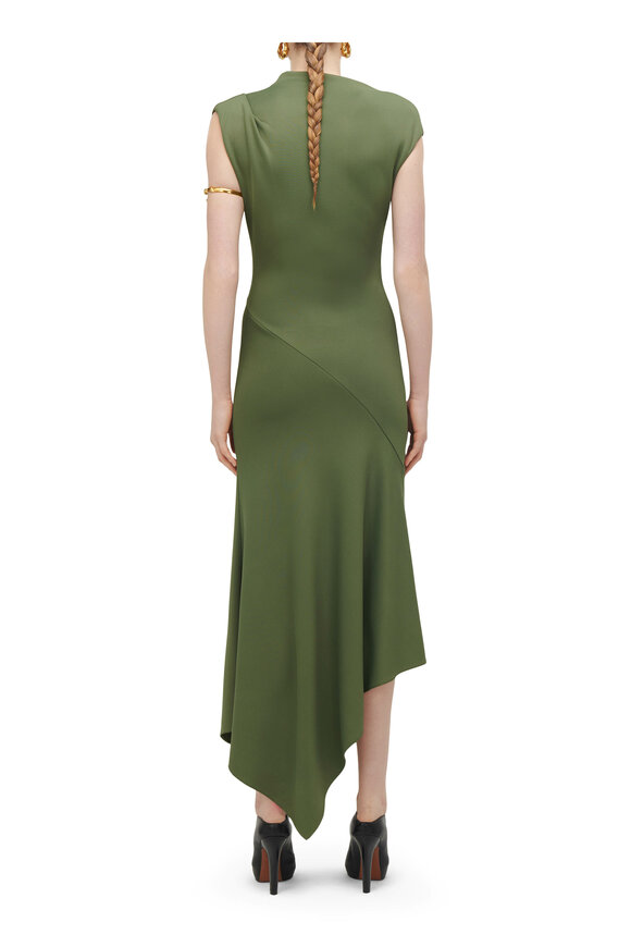 McQueen - Khaki Green Jersey Midi Dress 