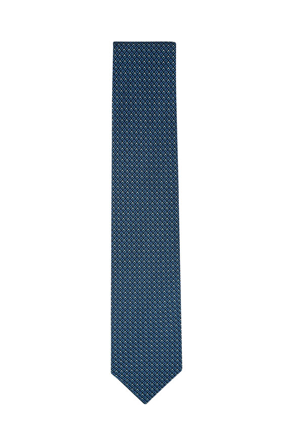 Brioni - Navy Blue Geometric Print Silk Necktie