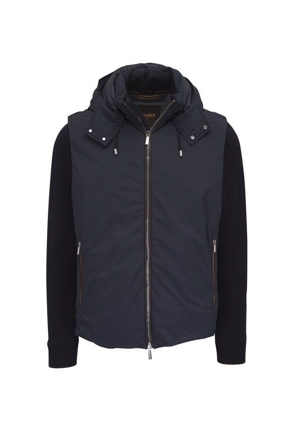 Moorer Navy Blue Hooded Down Jacket