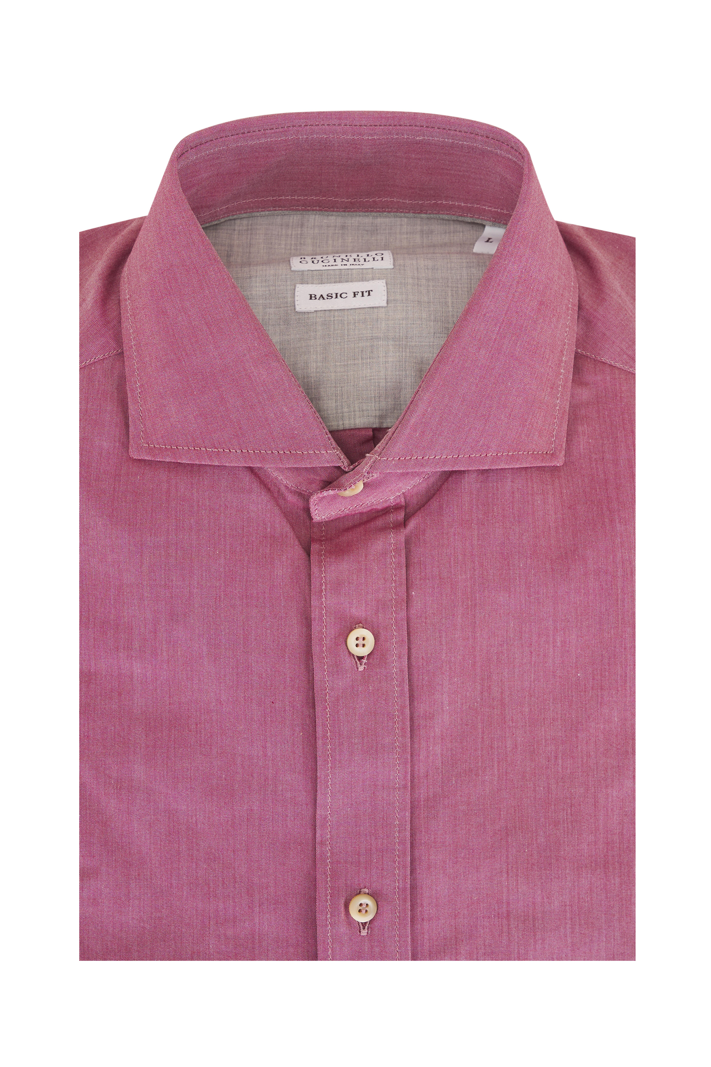 Brunello Cucinelli - Coral Solid Cotton Woven Sport Shirt
