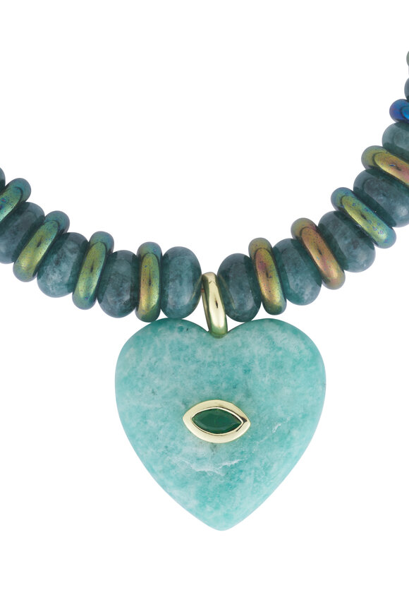 Cristina V. Teal Agate Stone & Amazonite Heart Necklace - view 2