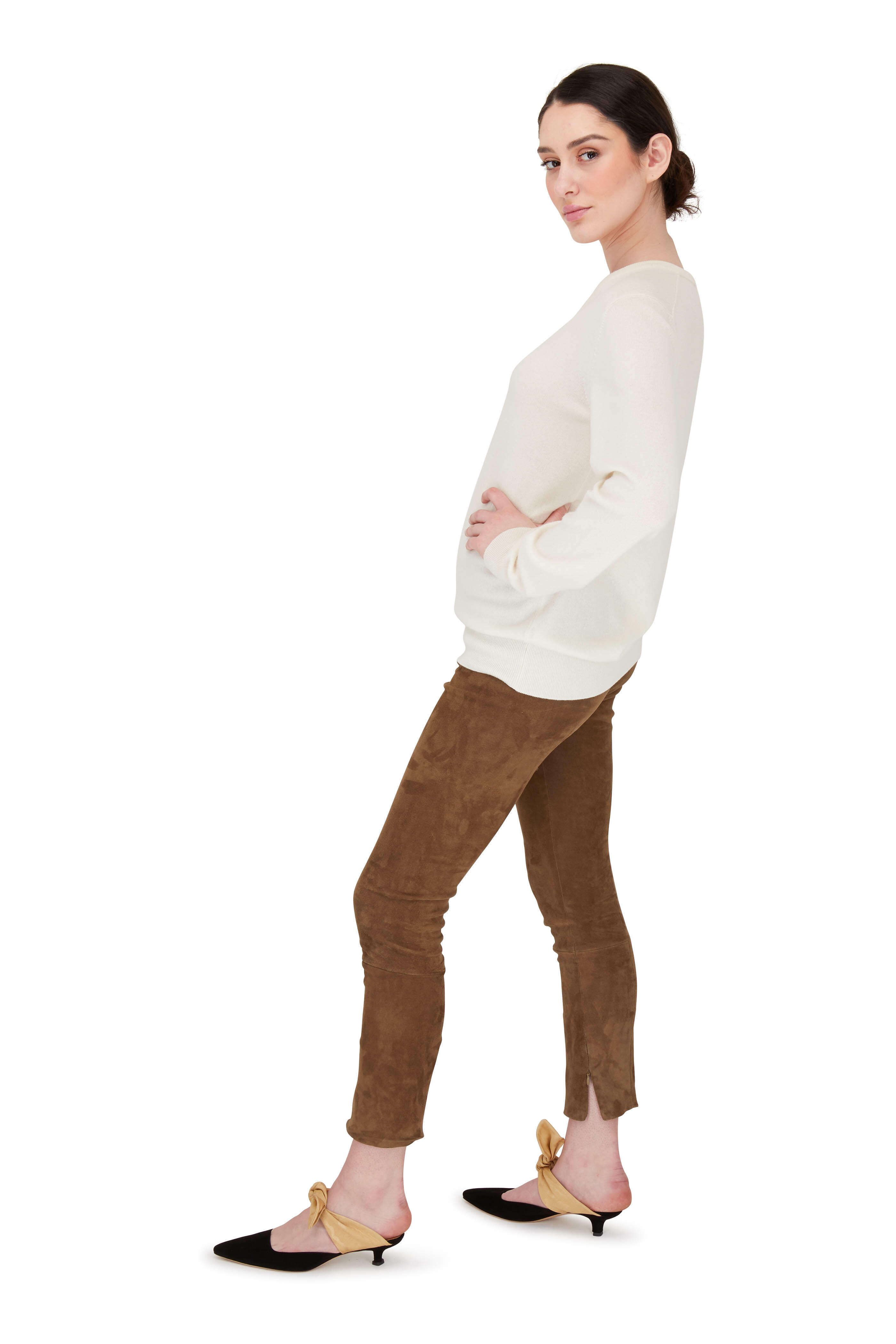 極美品 THE ROW Montero Cropped Pants sz.2 The Row - Mino Dark Taupe Stretch Suede Cropped Skinny Pant