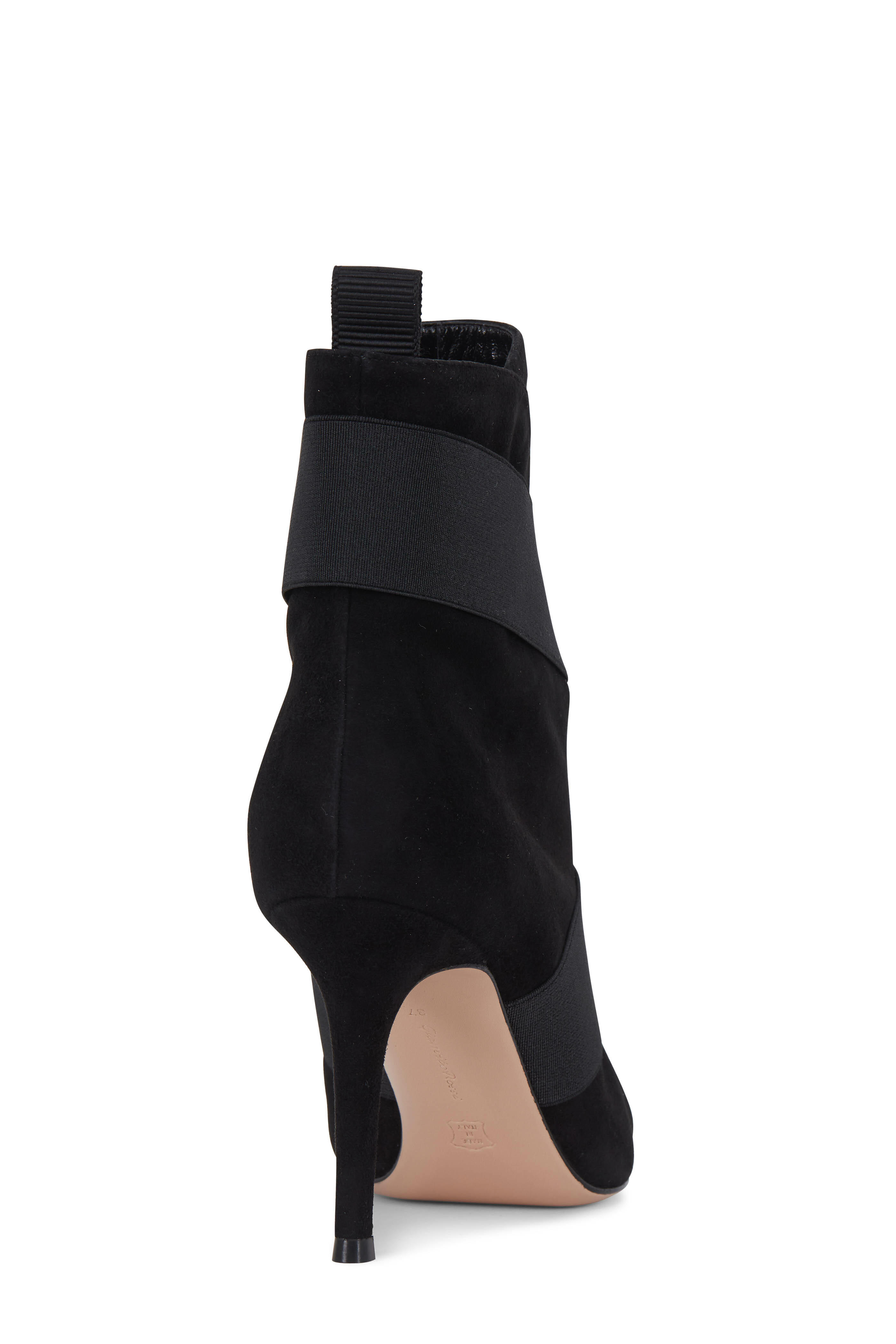 Gianvito Rossi - Pilar Black Suede Elastic Straps Ankle Boot