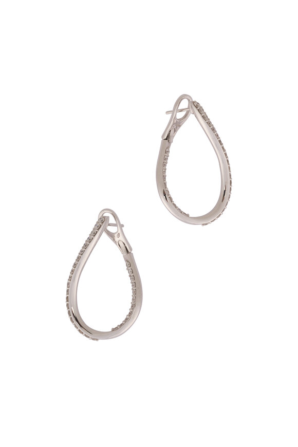 ZYDO 18k White Gold Twisted Diamond Oval Hoops - view 2