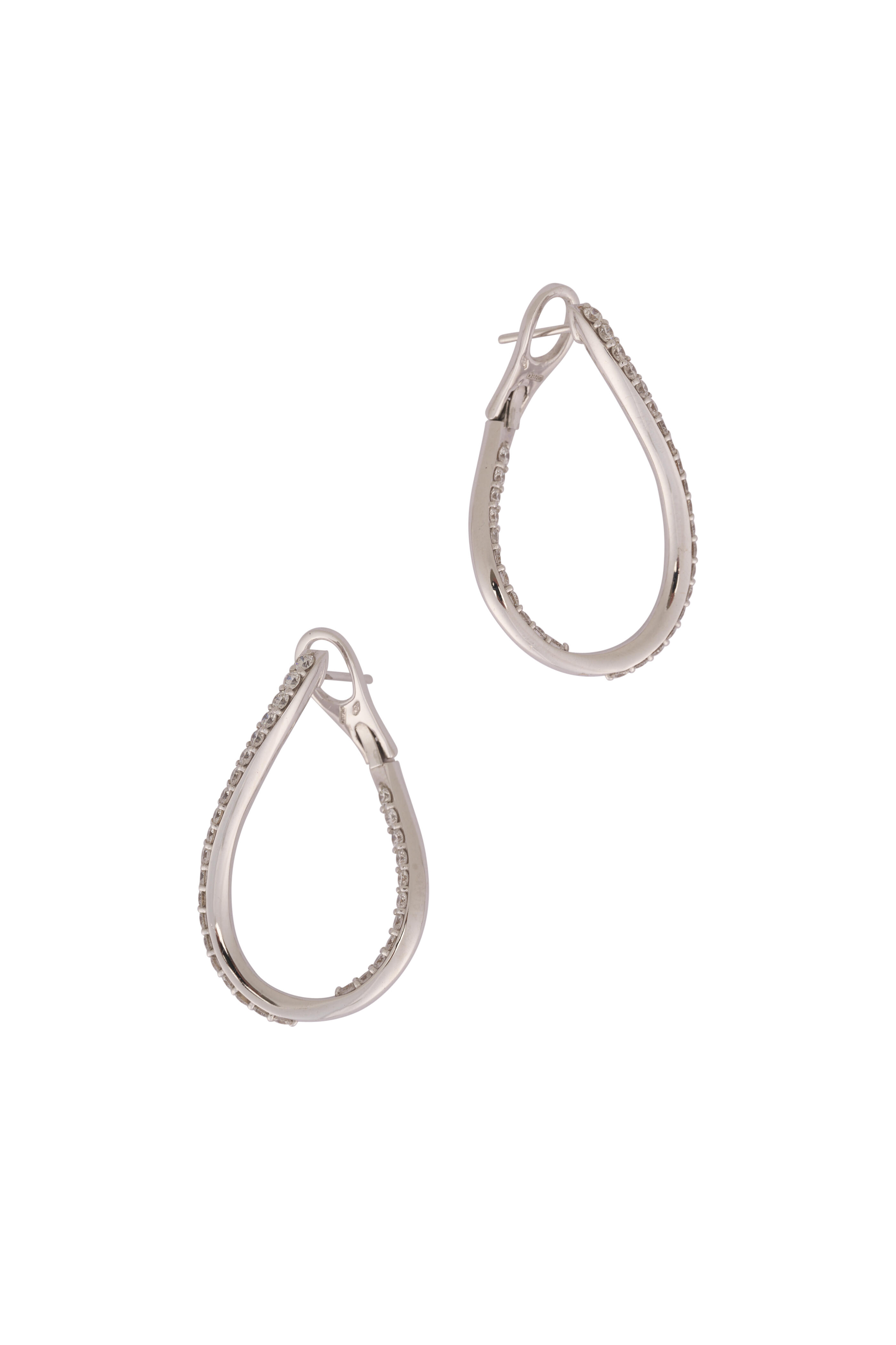 ZYDO - 18k White Gold Twisted Diamond Oval Hoops