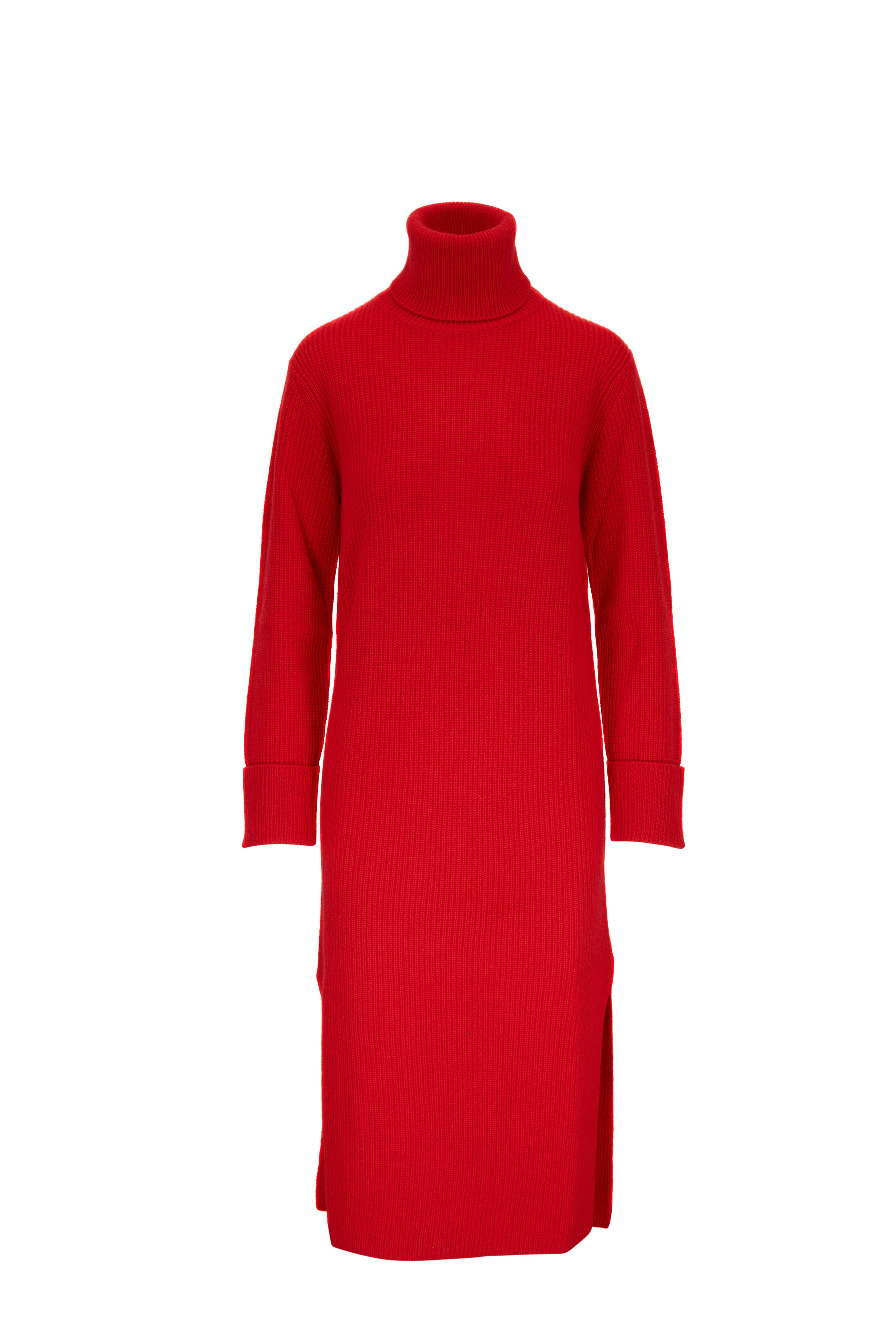 Carolina Herrera - Lacquer Red Cashmere Rib Knit Turtleneck Dress