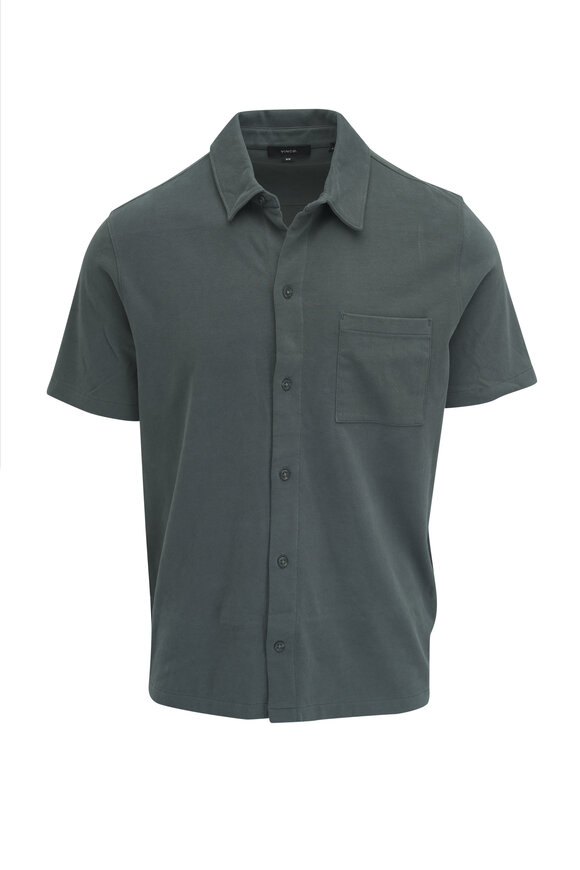 Vince Petrol Green Sueded Jersey Button Down Shirt