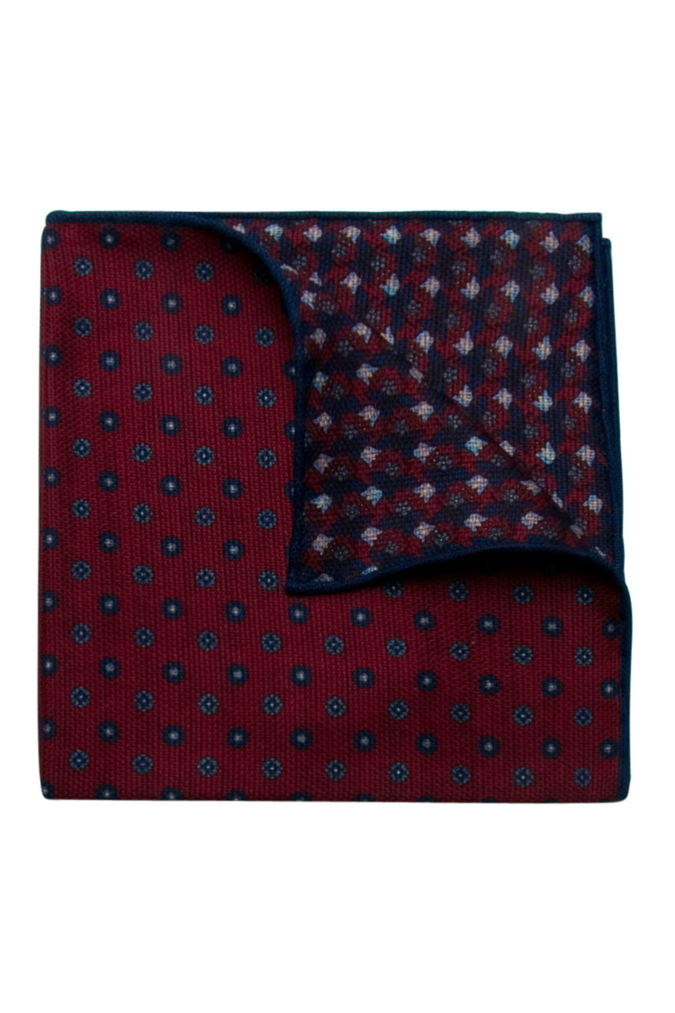 Geoff Nicholson - Burgundy and Navy Silk Garza Neat Pocket Square