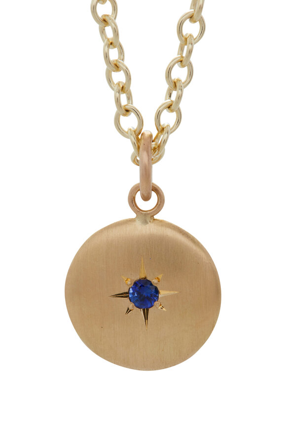 Caroline Ellen - Sapphire Large Lentil Pendant On Chain