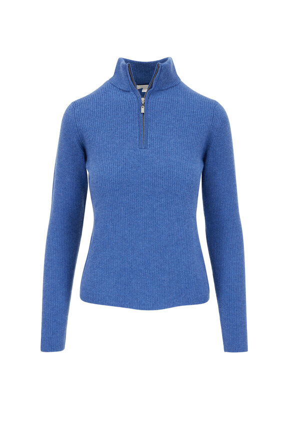 Kinross - Indigo Cashmere Mockneck Quarter Zip Pullover 