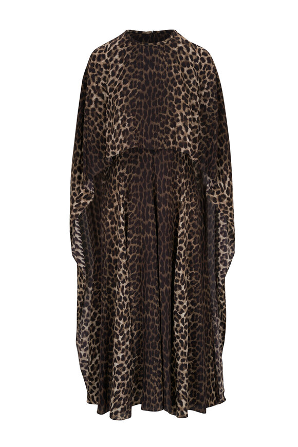 Michael Kors Collection - Mocha Multi Leopard Print Silk Midi Cape Dress 