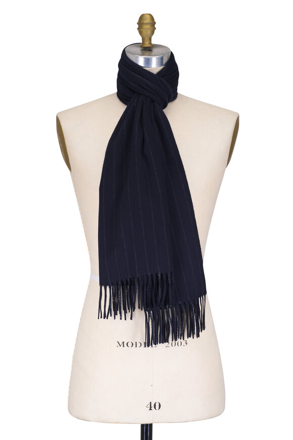 Loro Piana Grande Navy Pinstripe Scarf