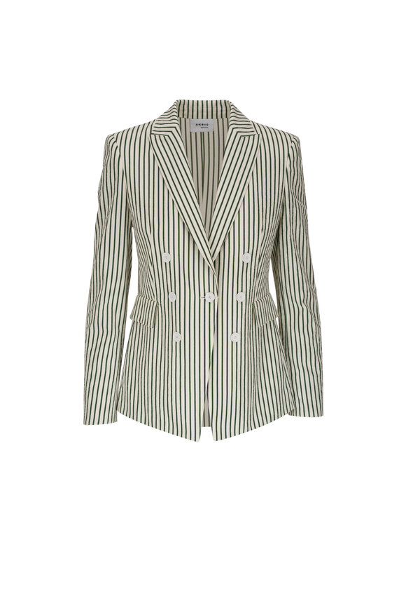 Akris Punto Cream & Green Stripe Seersucker Jacket 
