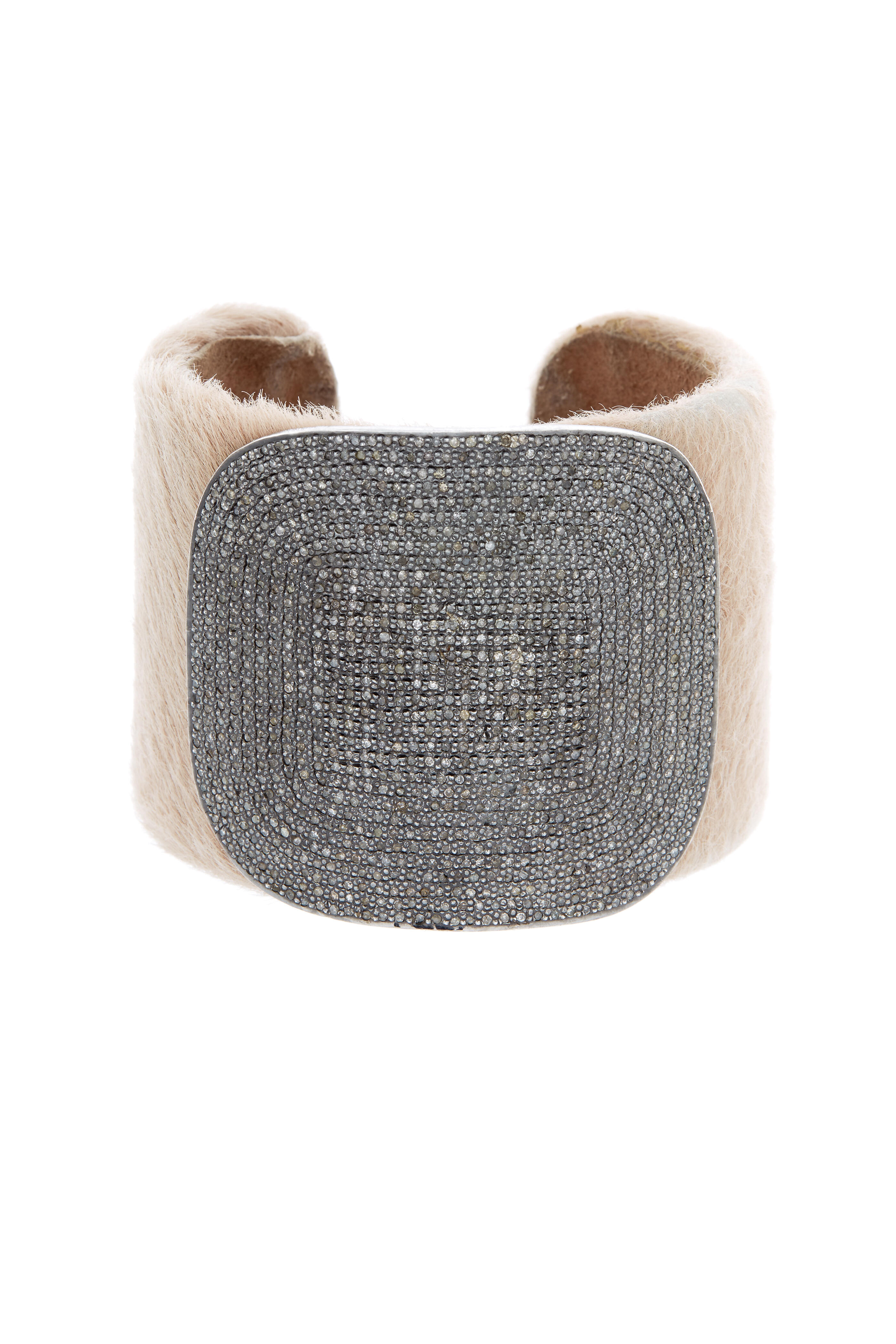 Tulah Jem - Nude Calf Hair Leather White Diamond Cuff Bracelet