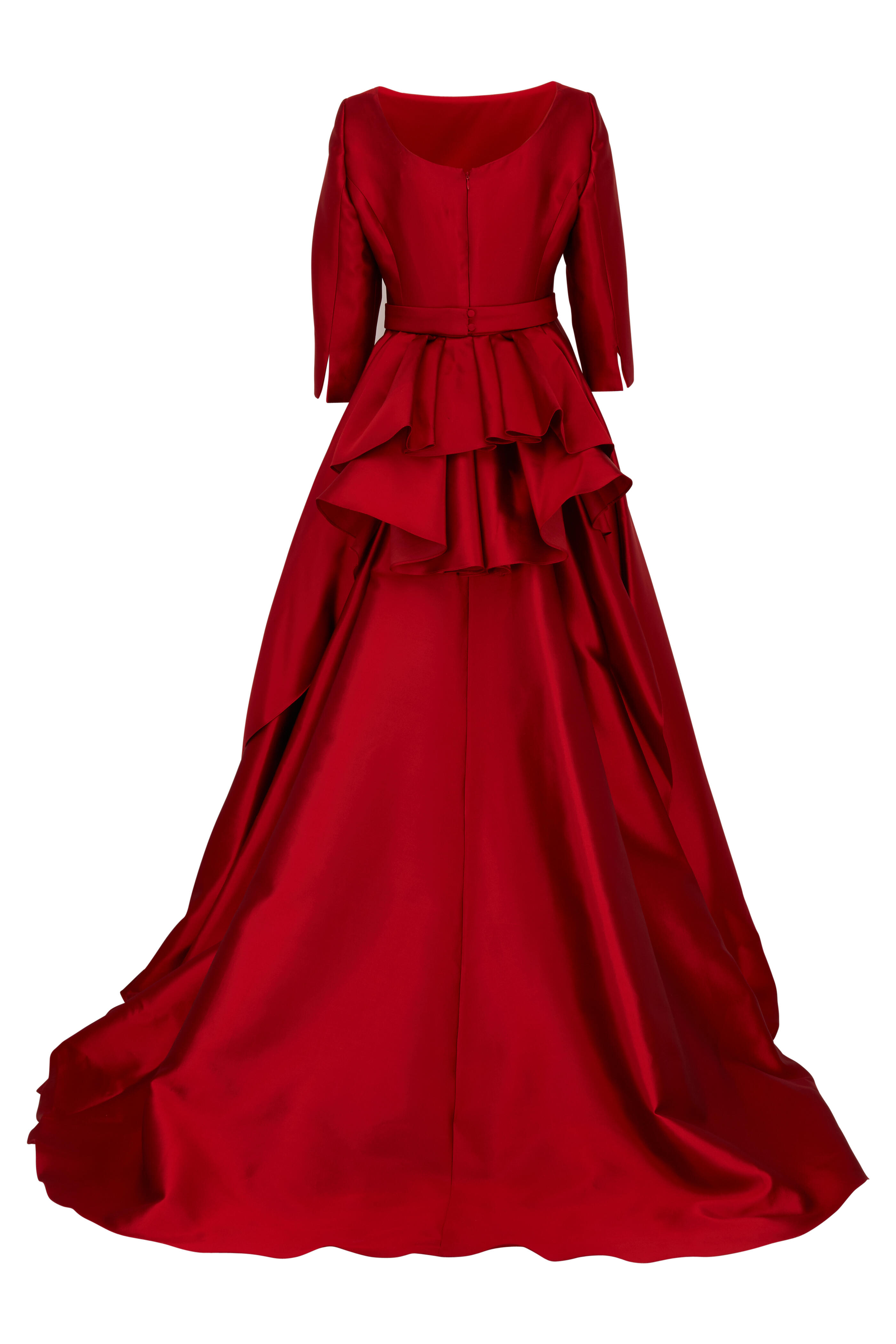 Carolina Herrera - Dark Red Satin Three-Quarter Sleeve Gown