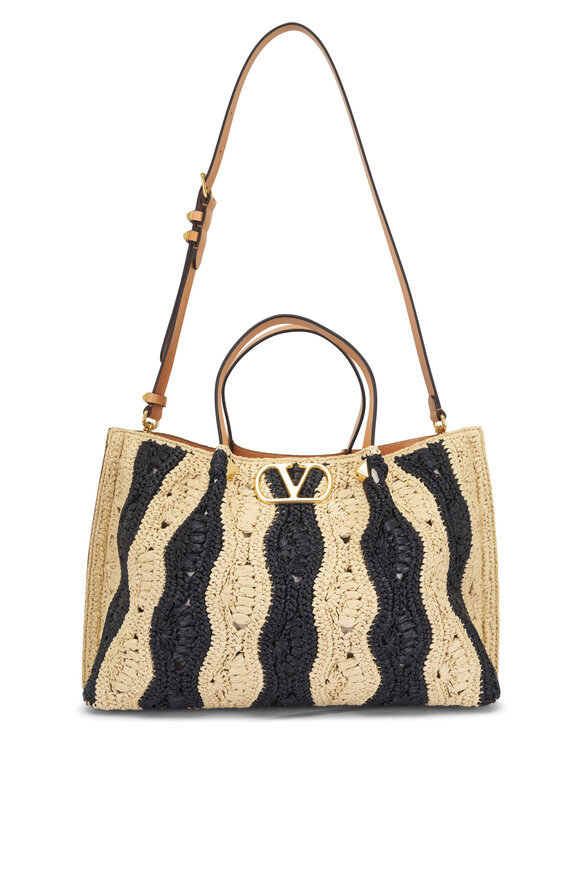 Valentino Garavani VLogo Signature Black & Natural Raffia Tote