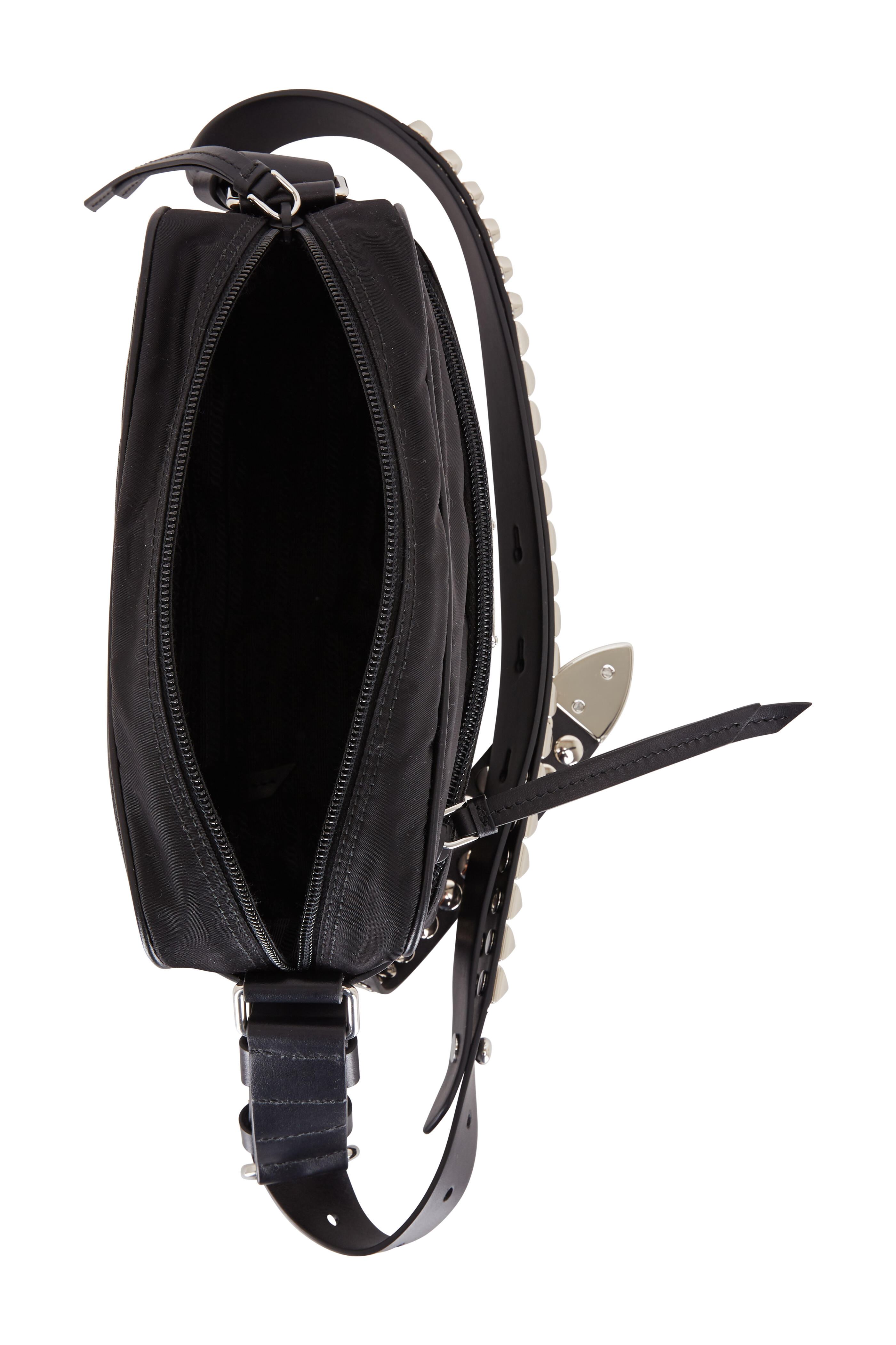 Prada - Black & Silver Tessuto Studded Shoulder Bag