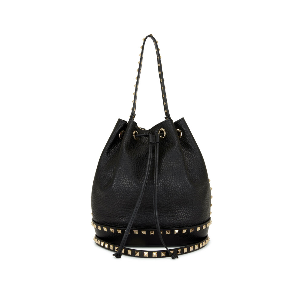 【VALENTINO】Leather Bucket Bag Valentino Garavani - Black Leather Rockstud Bucket Bag