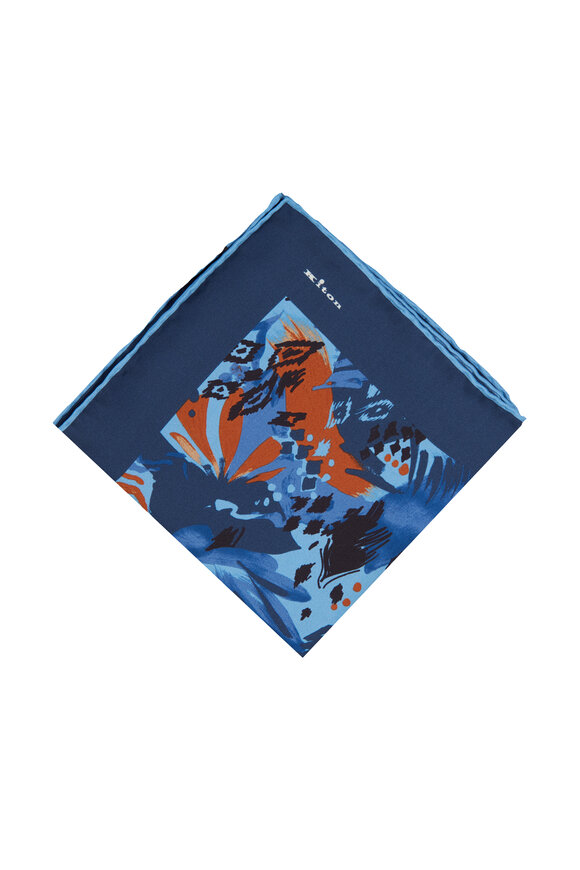 Kiton Blue Geometric Silk Pocket Square - view 1