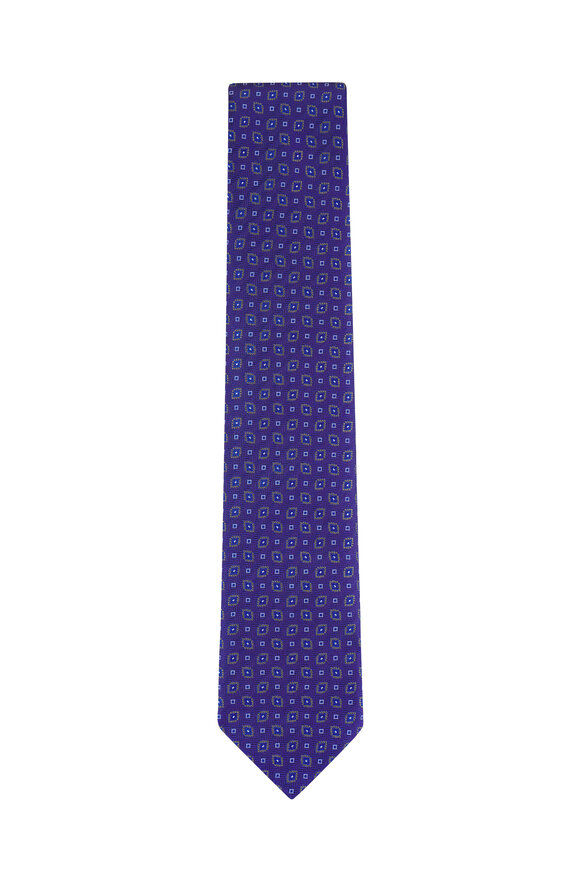 Brioni Purple Geometric Silk Necktie - view 1