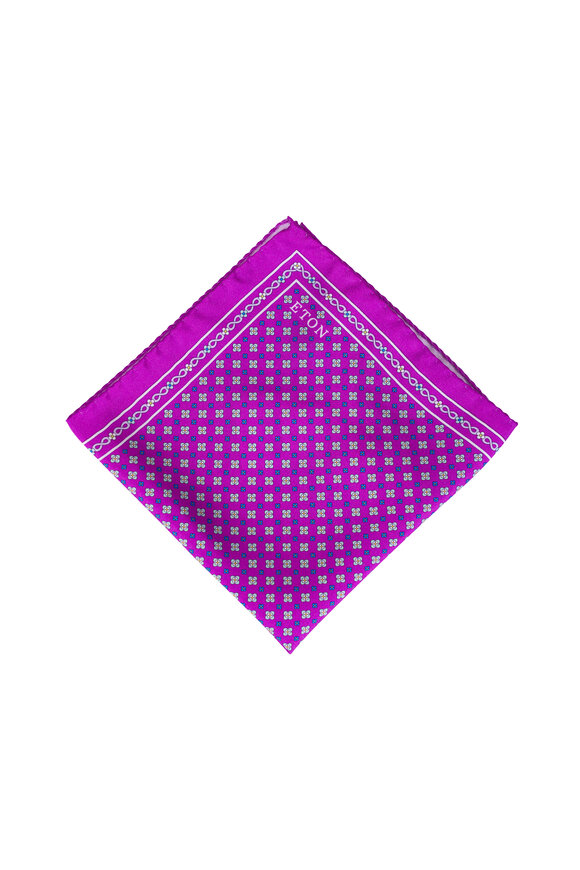 Eton Medium Purple Floral Silk Twill Pocket Square