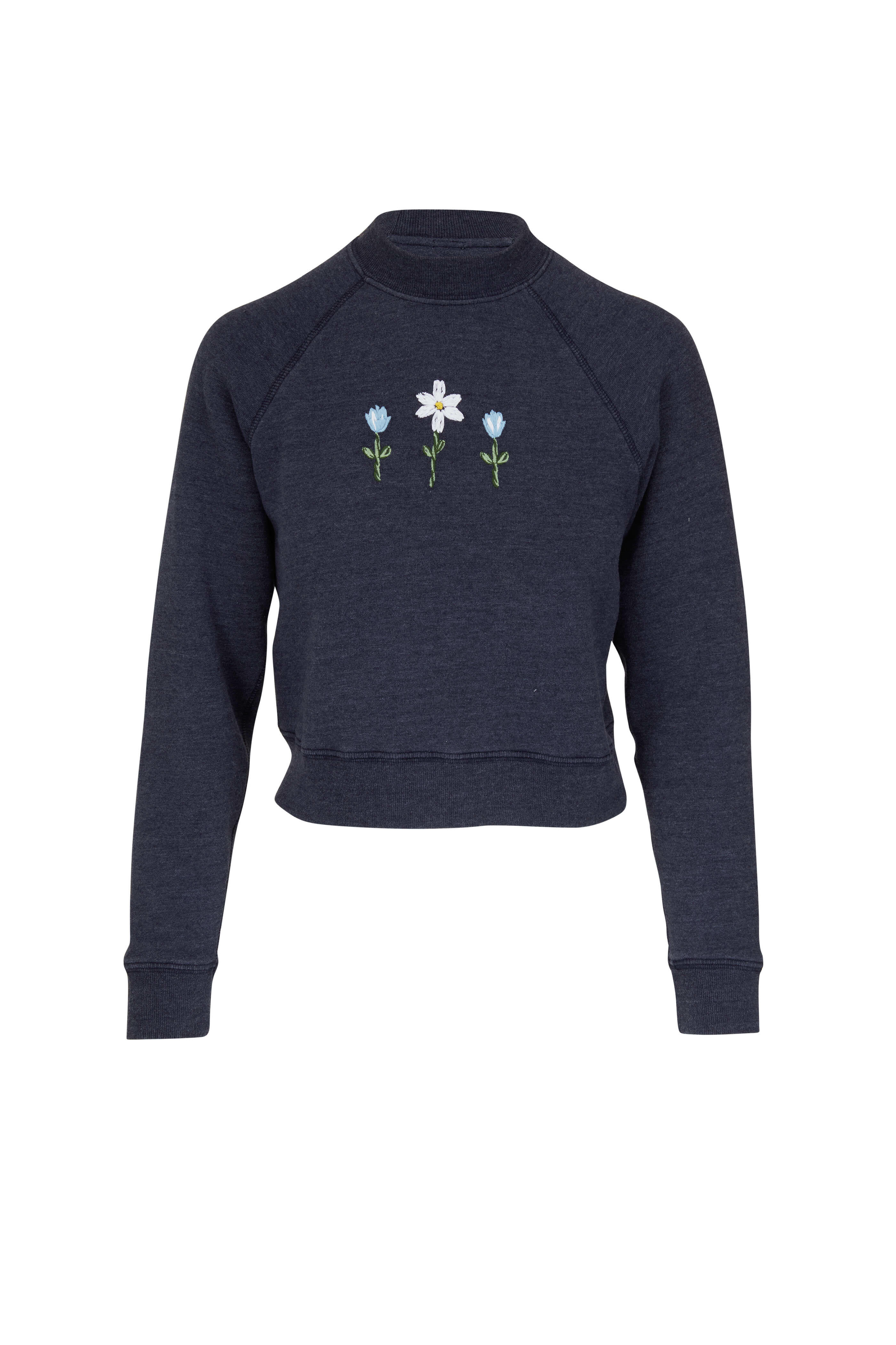 Re/Done - Heathered Navy Shrunken Embroidered Sweater