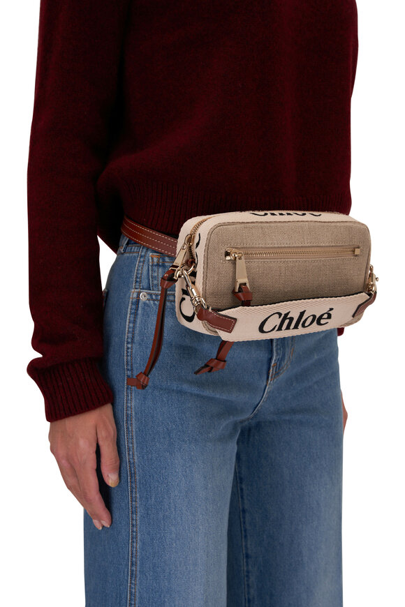 Chloé - Woody Sepia Brown Leather & Canvas Belt Bag 