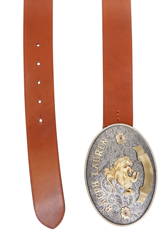 Ralph Lauren Rodeo Buckle Brown Vachetta Leather Wide Belt - view 2