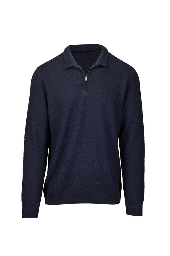 Maurizio Baldassari Dark Denim Chevron Quarter Zip - view 1