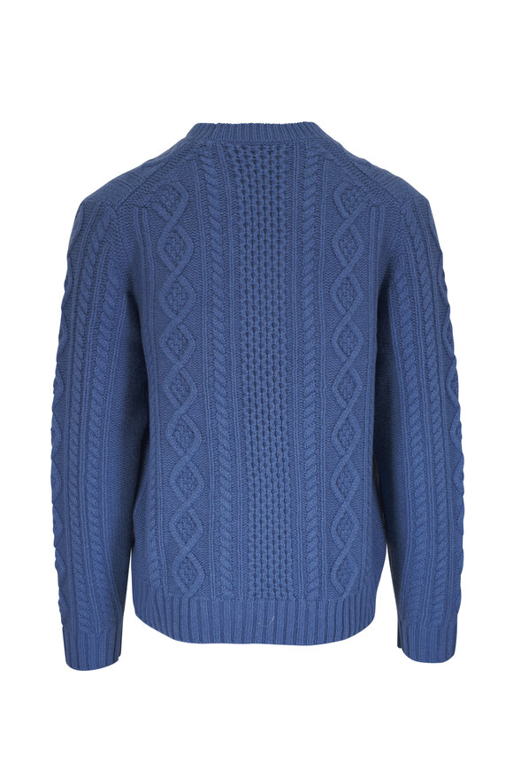 Vince - Light Beluga Blue Aran Cable Wool Crewneck Sweater