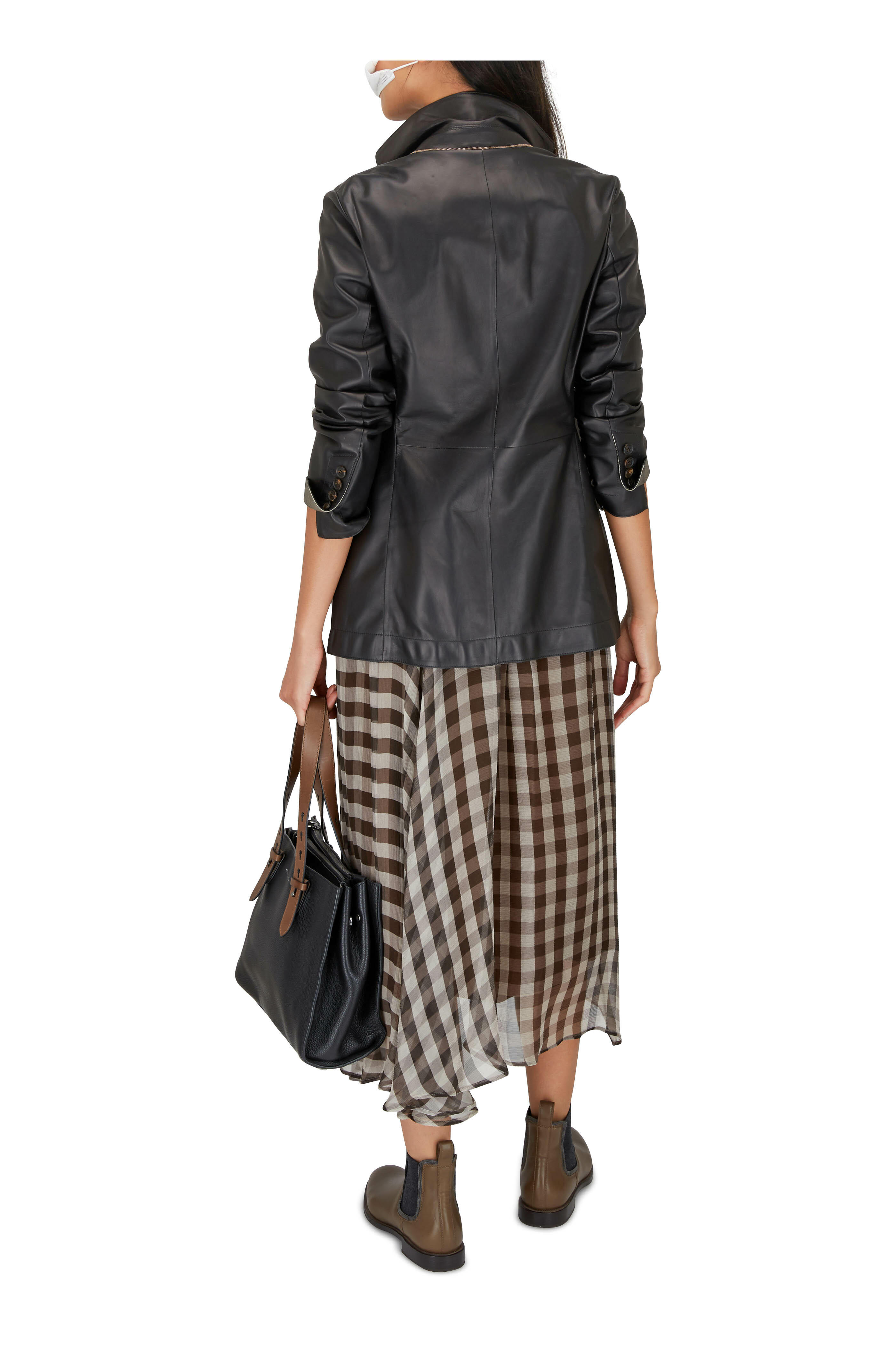 Brunello Cucinelli - Chocolate Silk Chiffon Damier Check