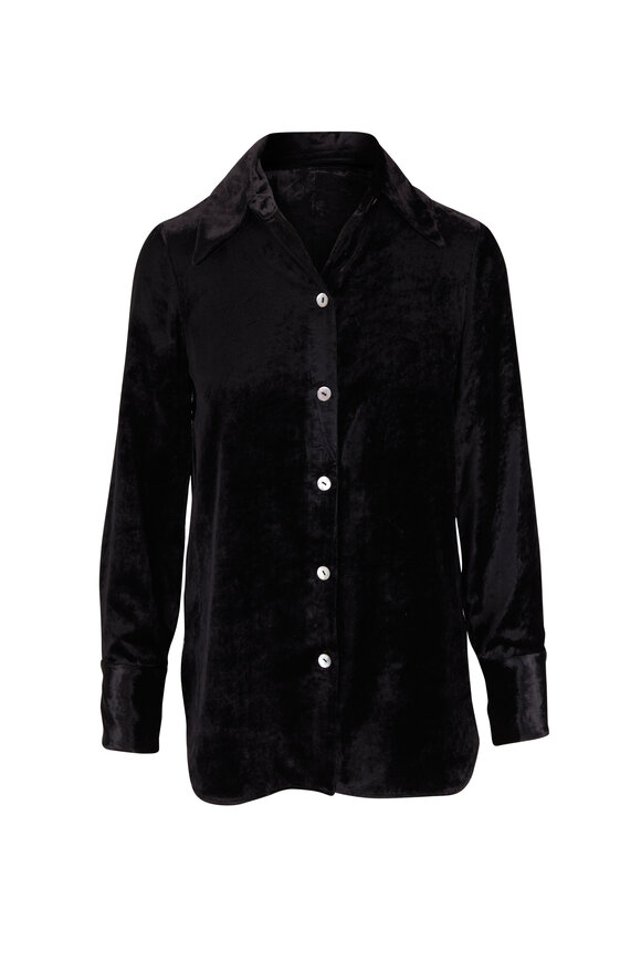 Vince - Black Velvet Shaped Collar Blouse