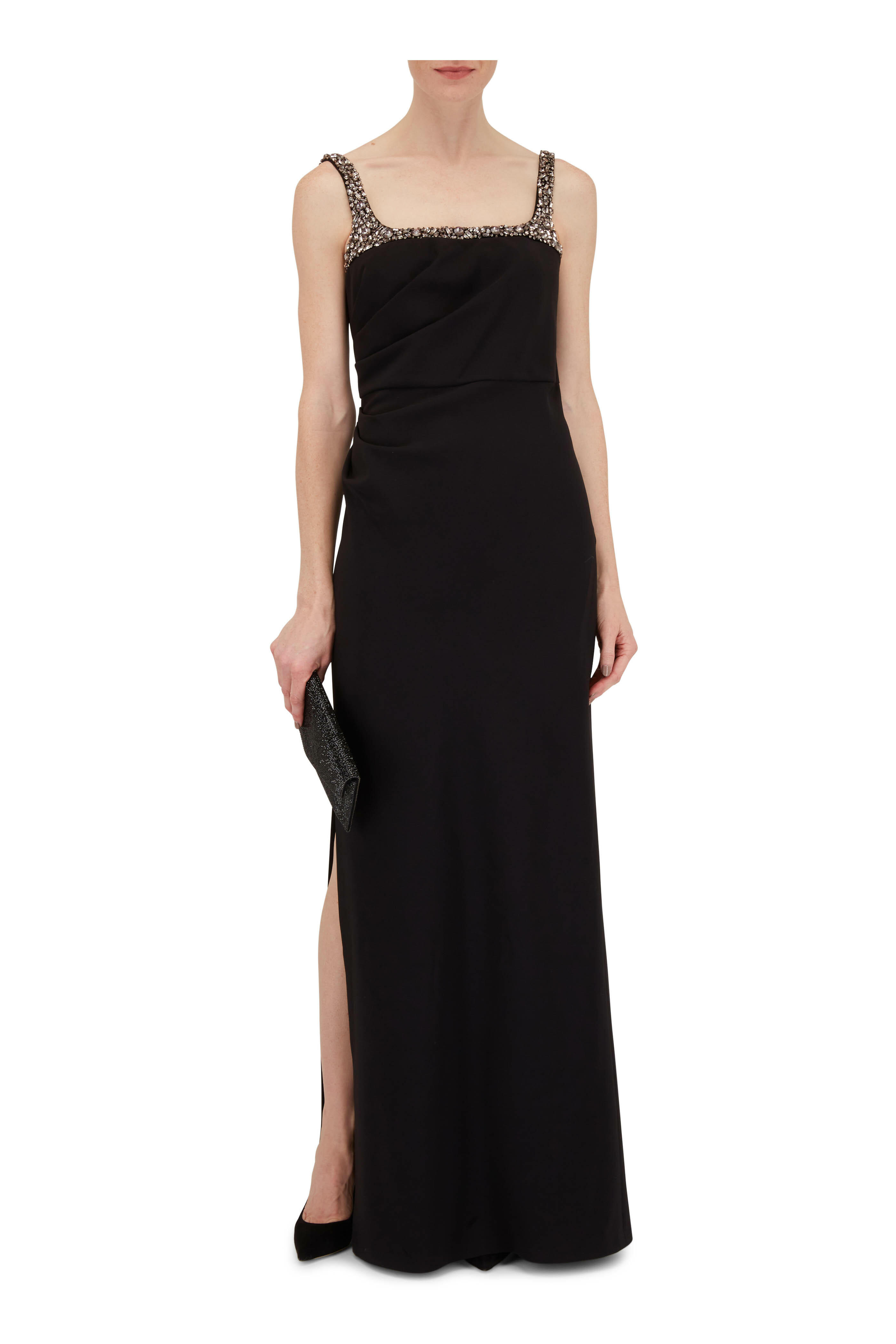 Versace Black Silk Crepe Crystal Embellished Strap Gown M Versace