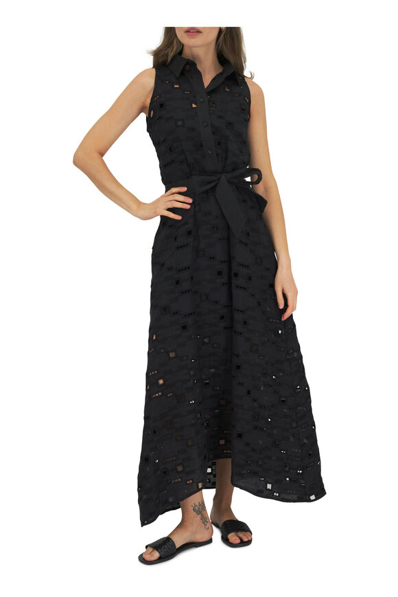 Kiton - Black Button Front Cut-Out Maxi Dress 