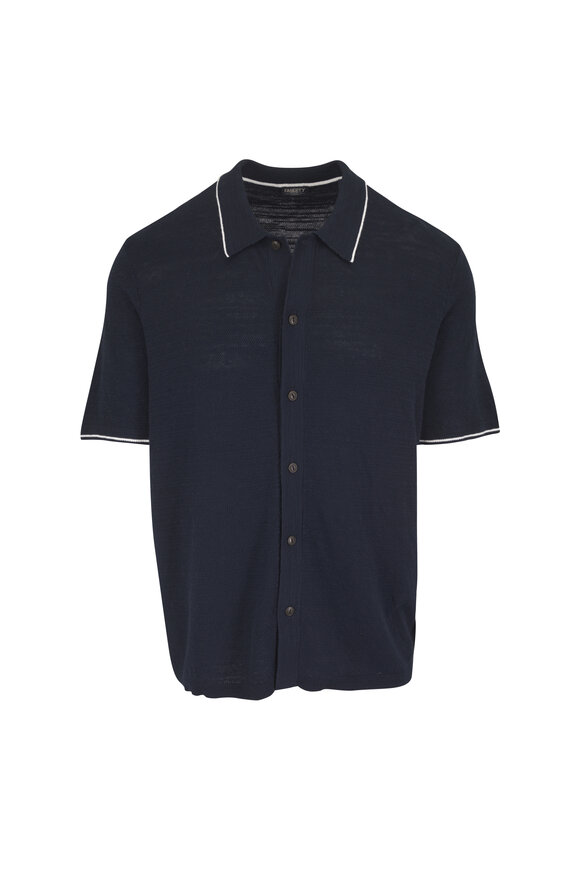 Faherty Brand Abyss Navy Short Sleeve Cotton Sweater Shirt - view 1